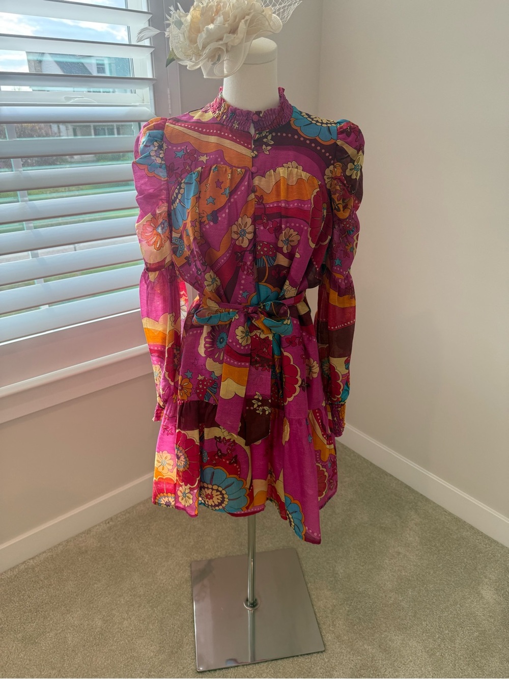 Fuchsia Floral Patchwork Long-Sleeve Tiered Dress - Picture 7 of 12
